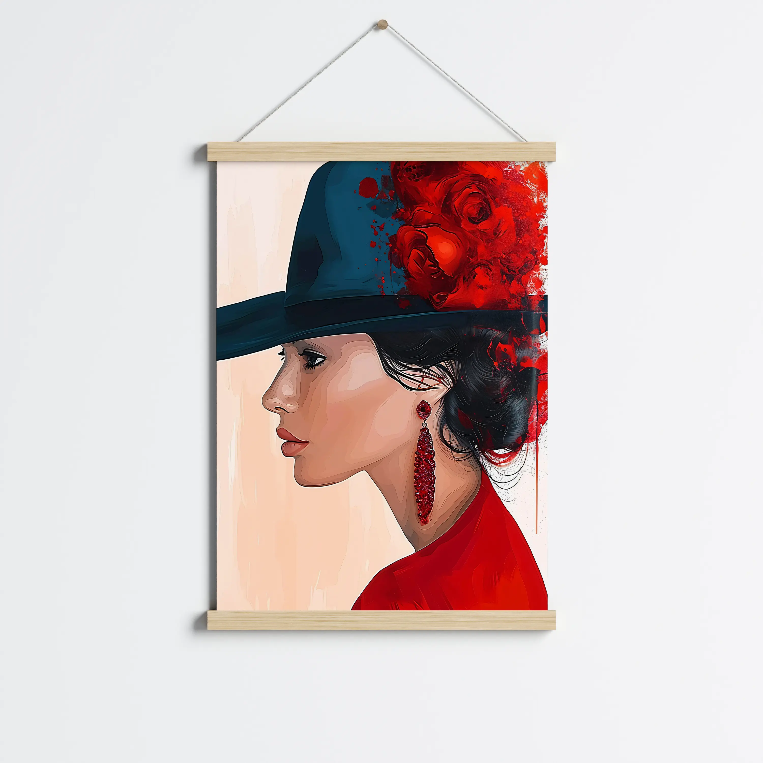 פוסטר לתליה | Abstract art lady in red